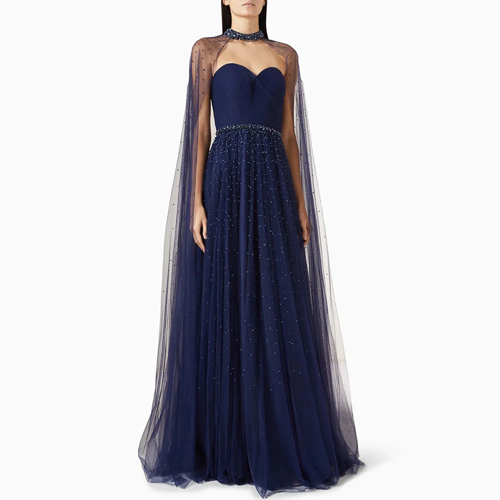 Saudi Arabian Evening Dress فساتين سهرات Customized Modest High Neck Long Sleeves Sparkling Sequined Prom Gown